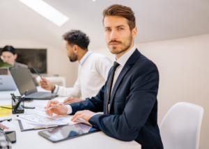 business man sitting at a desk